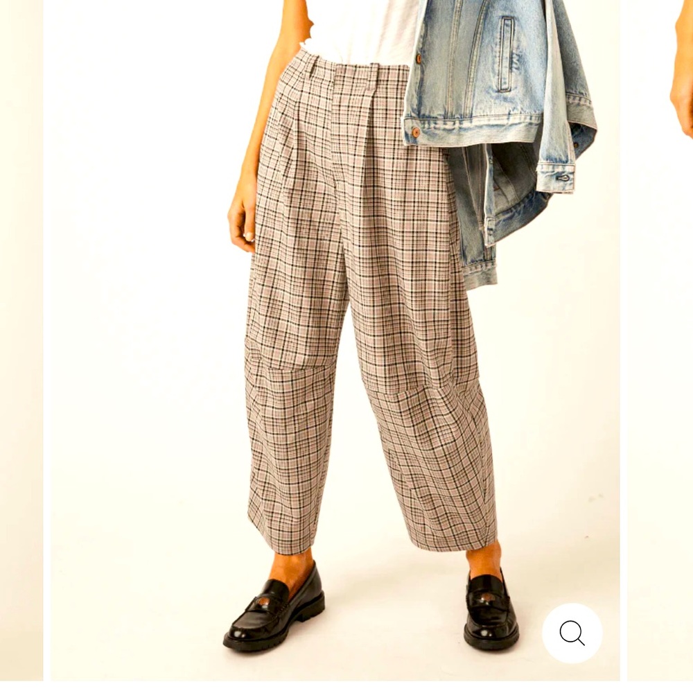 Free People Plaid Gray Baggy Relaxed Mid Rise Turning Point Trousers Pant Size 0